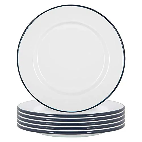 Argon Tableware Weiße Emaille -Dinner -Teller - 25,5cm - Marine - Pack Von 6