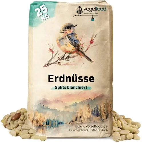 Vogelfood 25 KG Erdnusssplits blanchierte Erdnüsse ganze und halbe Nüsse Splits Beste Qualität Vogelfutter