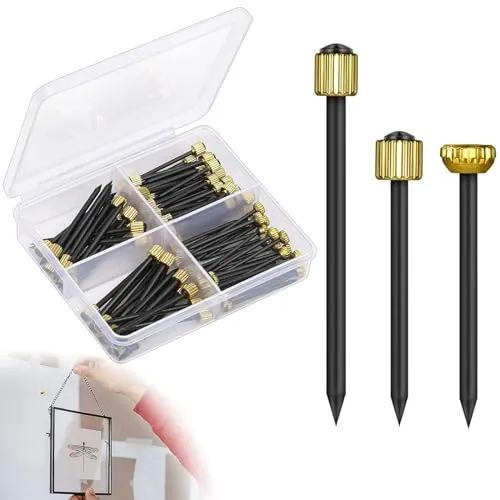 DALAETUS 150 Pcs Picture Hanging Nails Set, Schwarz / Gold, Messing Legierter Stahl, Stahlnaegel, Bilderstifte, Bildnagelset, Holzwände, Gipskartonwände, Kalkwände
