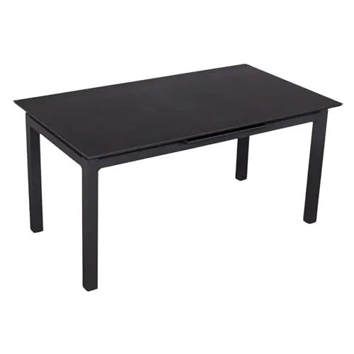 MR.DEKO Ausziehtisch Tarifa 160/210 cm - Gartentisch in Dunkelgrau - Gartentisch aus hochwertigem Aluminium, ausziehbar für bis zu 8 Personen, ideal für Gartenpartys und Familienfeiern.