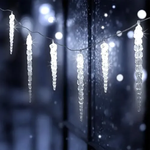 Spetebo LED Eiszapfen Lichterkette kalt weiß mit Timer - 285cm / 20 LEDs - Garten Deko Beleuchtung mit 8 Funktionen - Outdoor Weihnachten Winterdeko Lichtvorhang