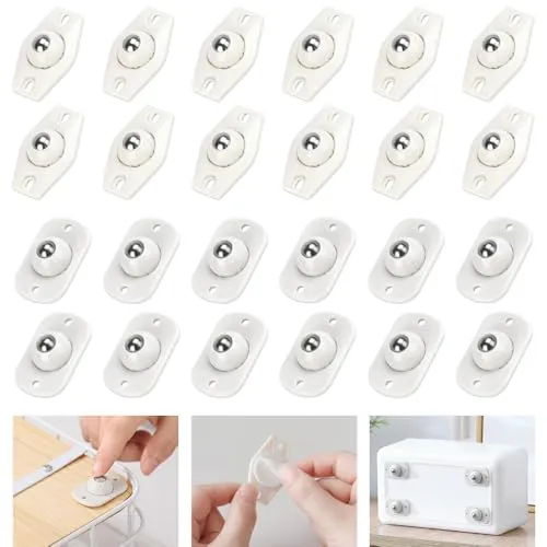 LANSKYLAN 24 Stück Kugelrollen Mini rollen für Möbel Selbstklebend Möbelrollen Klein 360° Grad Möbelkugelrollen Rollenrad Schwerlast Mini Rollen für Kleine Möbel Mülleimer Gepäckträger und Regal