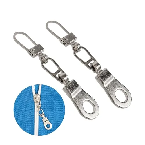 Reißverschluss Anhänger zur Reparatur, 2 Stück, aus Metall, in Grau-Silber, Ersatz Zipper für Reissverschluss, RV Schieber für Mantel, Koffer, Jeans, Tasche, Reißverschlusslaschen Puller Set