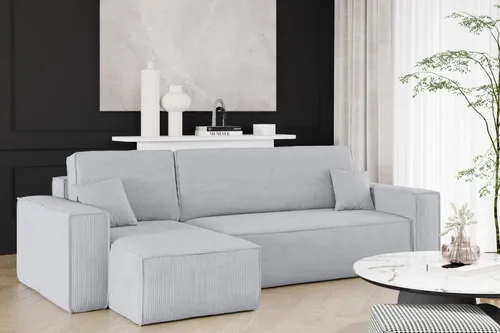 Kaiser Möbel Ecksofa BEST Dicker Cord Grau mit Schlaffunktion - Sofa L-Form mit Bettkasten und einfacher Entfaltung, ideal für gesellige Abende und entspannte Nächte. Hochwertiger Cordstoff sorgt für Komfort und eine gemütliche Atmosphäre.