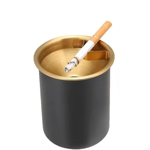 Aschenbecher Edelstahl Rauchfrei Geruchlos Winddicht mit Deckel für Zigaretten, Tragbare Aschenbecher für Zuhause Büro Tischplatte Draußen Patio Draußen Balkon(schwarz)