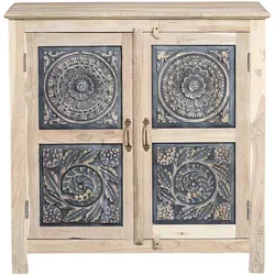 Marrakesch Kommode Abelina 92 cm - Handgefertigte Kommode aus massivem Teakholz mit kunstvollen, orientalischen Ornamenten. Ideal für stilvolles Wohnen und praktischen Stauraum.