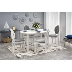 Design Esstisch rund HA-400 – Ausziehbar von 102-142cm in Weiß - Esszimmertisch mit elegantem, zeitlosem Design und praktischer Ausziehfunktion. Ideal für verschiedene Einrichtungsstile und setzt stilvolle Akzente in Ihrem Zuhause.