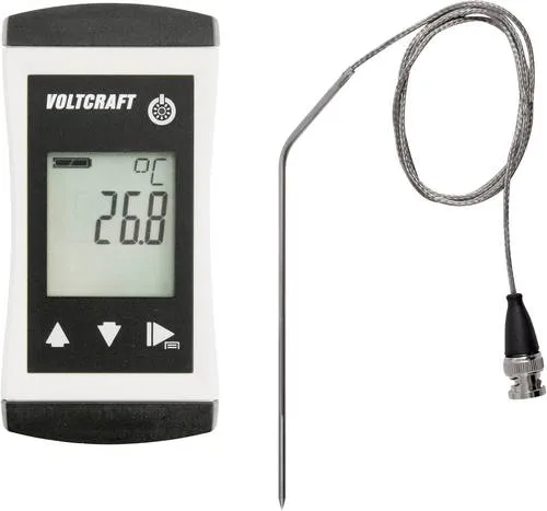 VOLTCRAFT PTM 100 + TPT-209 Temperatur-Messgerät - Temperaturmessgeräte mit PT-1000 Fühler, ergonomisches Design, IP65/67 Schutz und beleuchtetem Display für präzise Messungen.