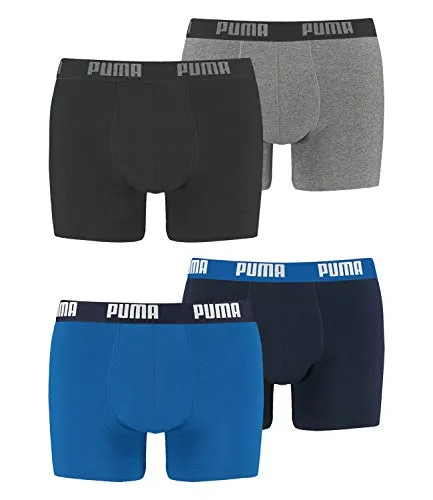 PUMA Boxershort 4er Pack Herren 4 Boxer Edition (-420 True Blue + 691 Dark Grey Melange/Black, L)