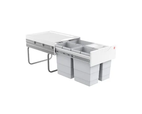 Hailo Einbaumülleimer AS Raumspar Tandem - 4-fach Abfallsammler - Haushaltszubehör mit 4x 8,5 Liter Inneneimern für optimale Mülltrennung. Ideal für Drehtürenschränke ab 40cm Breite, platzsparend und mit Vollauszug für einfachen Zugriff.