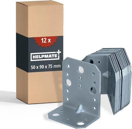 HELPMATE Winkelverbinder Stahl galvanisch verzinkt & blau passiviert für Korrosionsschutz, LxB: 50x90 mm, HELPMATE Winkelverbinder mit Sicke 12 Stück 50x90x75 mm