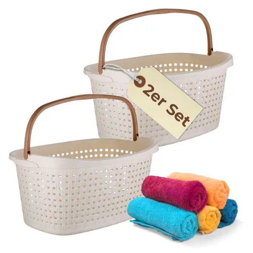 2x Wäschekorb mit Henkel 40 L - Geflochtenes Design für jeden Raum - Wäschekörbe aus robustem Kunststoff, ideal für drinnen und draußen. Mit 40 L Kapazität und praktischen Griffen, perfekt für effizientes Wäschemanagement.