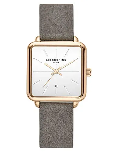 Liebeskind Berlin Damen Analog Quarz Uhr LT-0151-LQ, Grau - Elegante Armbanduhr für Damen mit eckigem rosegoldenem Gehäuse und hochwertigem Lederarmband. Das gut ablesbare Zifferblatt mit Datumsanzeige bietet höchsten Tragekomfort und verleiht jedem Outfit einen klassischen Touch.