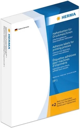 HERMA Haftetiketten DP1 13mm - 10000 Stück - Selbstklebende, runde Etiketten für Druckmaschinen, ideal für präzises Bedrucken. Jede Packung enthält 2 Blatt Zuschuss für einfaches Einrichten. Stark haftend und in klassischem Weiß.