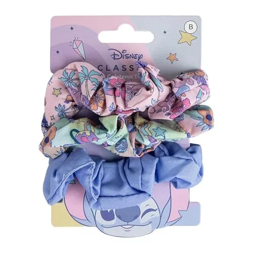 Disney Stitch Haargummis für Mädchen und Frauen, rutschfester und weicher Pferdeschwanzhalter - 3 Haargummis Set (2 bedruckt, 1 einfarbig)
