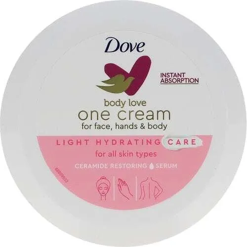 Dove Light Hydrating Cream 250ml - Gesichts- und Körpercreme mit leichter, nicht fettender Formel, die 24 Stunden lang Feuchtigkeit spendet und die Haut geschmeidig und strahlend macht.
