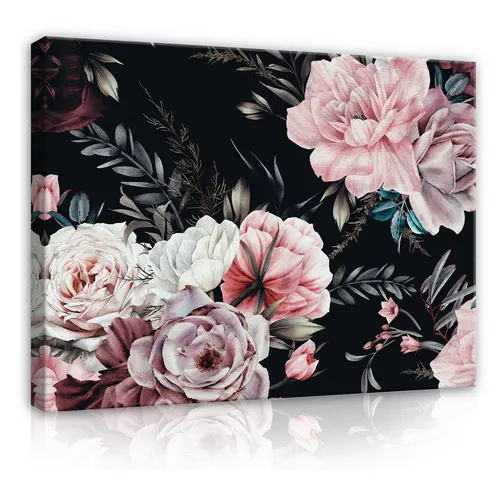 Wallarena Leinwandbild Blumen Vintage Rosen Romantisch Wandbild XXL Leinwandbilder Modern, Blumen (Einteilig, 1 St), Bilder Badezimmer Kküche Grün Leinwandbild Wandbilder Wand Deko