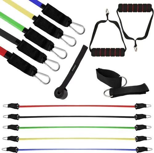 SPRINGOS Expander 5 x Spanngummi Türanker 2 x Fußschlaufen Bunte Widerstandsbänder für Krafttraining und Muskelaufbau