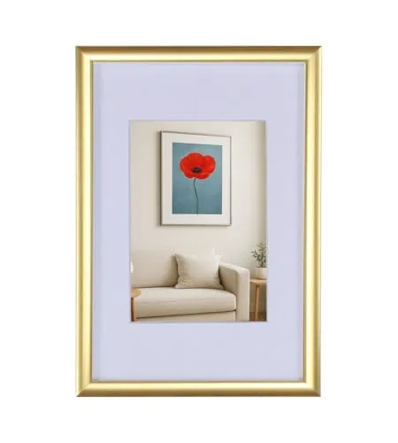 IDEAL TREND New Lifestyle Kunststoff Bilderrahmen mit Passepartout & Klarglas Collage Wanddeko Poster: Farbe: Gold | Format: 10x15