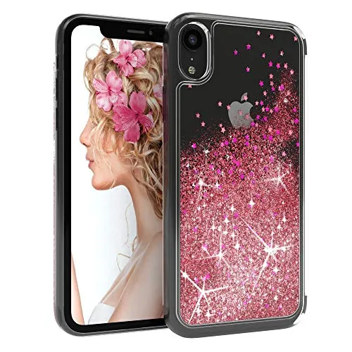 EAZY CASE Hülle kompatibel mit iPhone XR Schutzhülle mit Flüssig-Glitzer, Handyhülle, Schutzhülle, Back Cover mit Glitter Flüssigkeit, aus TPU/Silikon, Transparent/Durchsichtig, Rosa