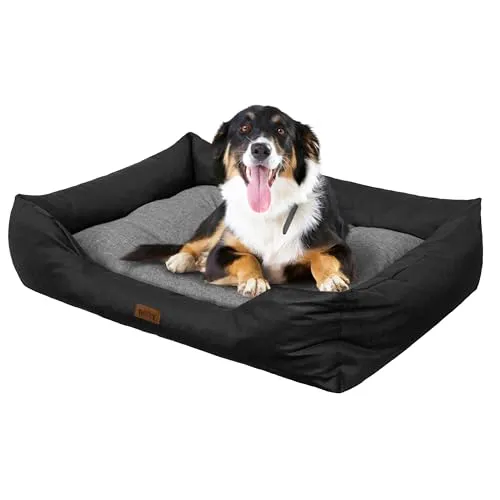 DOGGY Hundebett - Leinenoptik für Minihunde, Graphit - Hundebett mit entnehmbarer Matratze, ideal für Reisen und einfache Reinigung. Wasserdicht und langlebig, perfekt für Minihunde bis 67x54 cm.