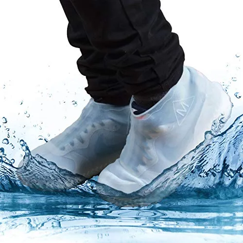 GOODS+GADGETS Silikon Überziehschuhe Überschuhe wasserdichte Schuh-Überzieher rutschfeste Regen-Schuhe Wiederverwendbare Schuhschoner (L (40-45) Weiß)