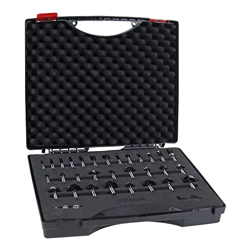 STIER Fräsersortiment 30-teilig 8 mm im Kunststoff-Koffer - Fräsen: Robustes Fräser-Set mit hochwertigen Carbide-Schneiden für präzise Holzarbeiten. Ideal für alle gängigen Oberfräsen und vielseitig einsetzbar.