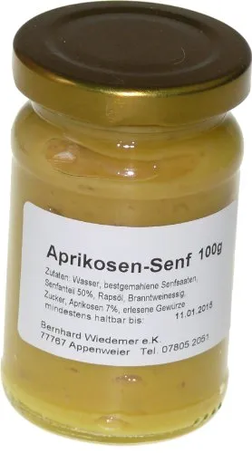 Wiedemer – fruchtiger Aprikosensenf aus frischer Zubereitung mit ausgewählten natürlichen veganen Zutaten – 1 Glas á 100ml Gourmet Senf für Salatdressing, Sauce, Fleisch, Käse, Brot u.v.m.