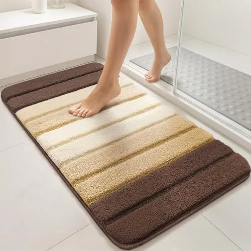 VOUNOT Badematte rutschfeste, Mikrofaser Weich Saugfähig Badezimmerteppich, Flauschig & schnelltrocknend Maschinenwaschbar Badteppich, Fußmatte mit Farbverlauf Duschvorleger 50x80cm Beige
