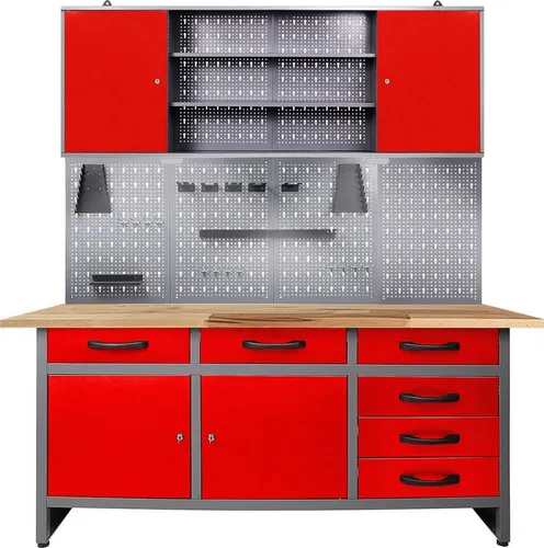ONDIS24 Werkstatt-Set Karsten mit LED Touch-Lampen, 160 cm - Praktisches Werkstatt-Set mit LED-Beleuchtung und 6 Schubladen. Ideal für Hobbywerkstätten, bietet viel Stauraum und ist belastbar bis 510 kg. Selbstmontage mit einfacher Anleitung.