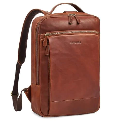 STILORD 'Jannes' Business Rucksack mit Laptopfach 17 Zoll - Vintage Rucksack aus echtem Leder mit gepolstertem Laptopfach für 17 Zoll Geräte, ideal für Uni und Büro, vereint Stil und Funktionalität.