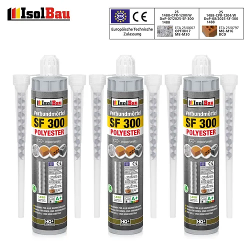 Verbundmörtel SF 300 Injektionsmörtel 3 x 300 ml Mörtel Klebemörtel 6 x Mischer