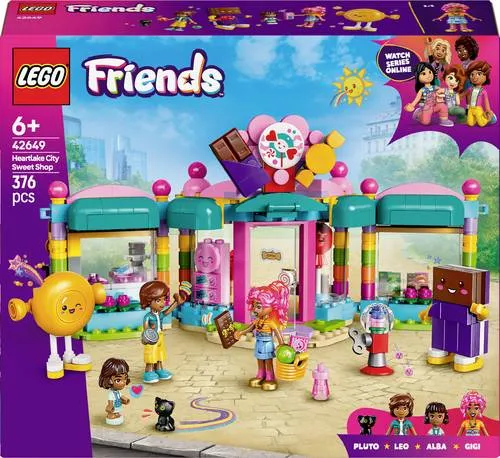 LEGO FRIENDS Heartlake City Süßwarenladen 42649 - Bauspielzeugset für kreative Rollenspiele, mit 2 Minifiguren, Katzenfigur und vielen süßen Details, ideal für Mädchen ab 6 Jahren.