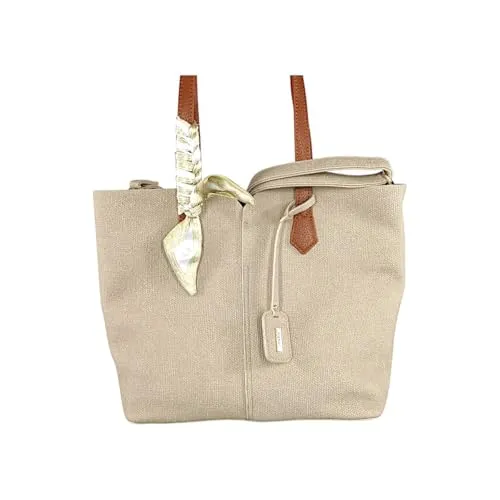 Rieker Damen Shopper Handtasche H1045 mit Tuch, Beige - Handtasche mit edlem Tuch-Detail, verstellbarem Umhängeriemen und sicherem Reißverschluss. Ideal für Stadtbummel und den täglichen Gebrauch.