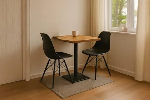 SAM Bistrotisch Iris, Akazienholz massiv + naturfarben, echte Baumkante, Baumkantentisch mit Stempelfuß aus Eisen schwarz, Säulentisch/Esstisch 60x60 cm