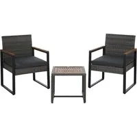 MCW Poly-Rattan Gartenlounge-Set, Grau, 2 Stühle & Tisch - Elegantes Gartenmöbel-Set mit 2 Stühlen und Tisch. Strapazierfähiges Polyrattan, wasserabweisende Bezüge und Armlehnen aus Akazienholz sorgen für Stil und Langlebigkeit. Perfekt für Garten, Terrasse oder Balkon.