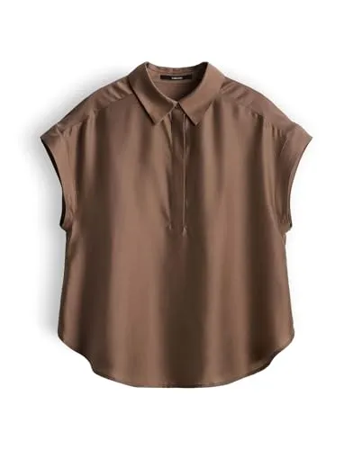 someday Damen Kurzarmbluse | Zarte Satinbluse mit Polokragen Regular Fit Hazelnut, 38 - Die someday Satinbluse kombiniert stilvolles Design mit hohem Tragekomfort. Perfekt für Büro und Freizeit. Die lockere Passform und der elegante Satin sorgen für einen modernen Look und vielseitige Kombinationsmöglichkeiten.