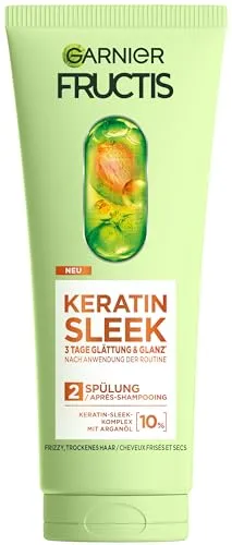 Produktbild Garnier Fructis Keratin Sleek Shampoo, Keratin-Sleek Komplex mit Arganöl, Conditioner, stärkt brüchige Haarpartien, für intensive Kraft und Geschmeidigkeit, für trockenes Haar, 6x200ml