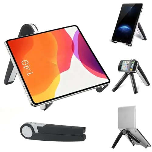 PhieeSeriy Tablet Ständer/Handy Halter, Tragbarer Verstellbar Tablet Halterung Tisch für iPad/Pro/Air/Mini/Samsung, Faltbare Desktop Handy Ständer für iPhone/Huawei/Xiaomi, Schwarz