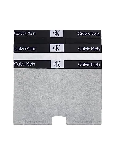 Calvin Klein Herren 3er Pack Boxershorts Trunks, Mehrfarbig (Black/White/Grey Heather) - Retroshorts für Herren, aus hochwertigem Baumwoll-Elastan-Mix für optimalen Komfort und perfekten Sitz, ideal für Alltag und Sport.