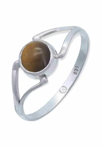 mantraroma Ring Silber Damen Tigerauge Edelstein braun schlicht modern