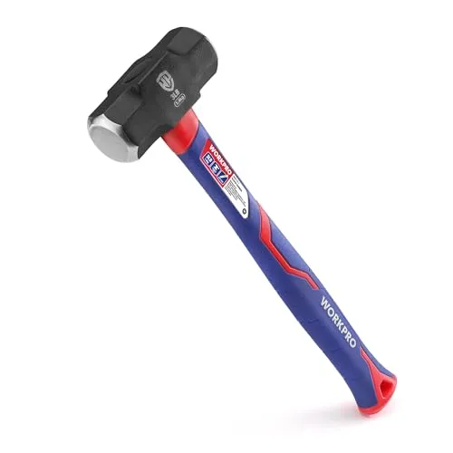 WORKPRO Fäustel 1,68 kg, Vorschlaghammer mit Glasfaserstiel, 31 cm Griff, Geschmiedeter Stahlkopf, Rutschfester Ergonomischer Griff, für Gartenarbeit, Bauwesen