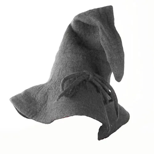 Leonardo Carbone® Unisex Mittelalter Zaubererhut Merlin - Zauberer Kostüm, Mittelalter Kleidung Kopfbedeckung, Halloween Kostüm Damen, Zauberer Hut Herren, LARP, Karneval, Cosplay - 100% Wolle Grau