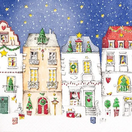 Servietten Winter Village Winterhäuser Sterne Stadt Weihnachten Deko 33x33cm 20