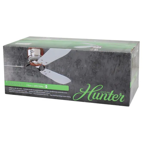Hunter 24542 Deckenventilator Industrie BN grau und Teak - Eleganter Deckenventilator aus Stahl und Holz, ideal für große Räume, sorgt für optimale Luftzirkulation und ein angenehmes Raumklima.