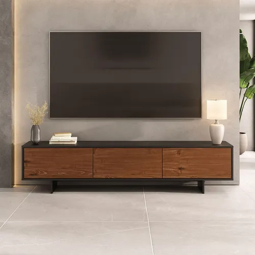 IDIMEX Lowboard ARTO – Moderner TV Schrank aus Massivholz - Mit 184 x 42 x 39 cm bietet das Lowboard ARTO viel Stauraum und besticht durch seine schwebende Optik. Die Kombination aus Schwarz und Kastanie fügt sich harmonisch in jedes Wohnzimmer ein.