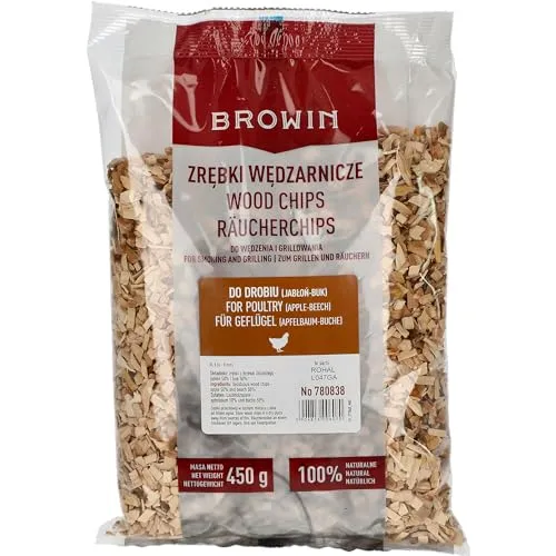 Browin® Räucherchips Apfelbaum und Buche Mix 450 g 780838 | Räucherholz 1:1 Mischung für Geflügel | Räucherspäne 6-8 mm zum Räuchern und Grillen | Smoking Chips für Smoker, Gasgrill und Grill