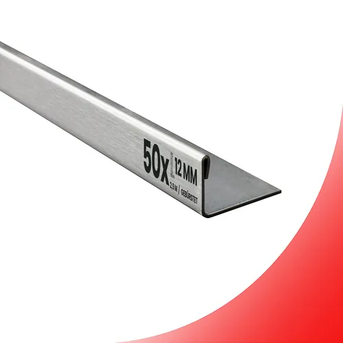 50x L-Profil Edelstahlschiene Fliesenschiene 250cm gebürstet - Praktisches Set mit 50 Fliesenschienen aus robustem Edelstahl. Ideal für moderne Anwendungen, bieten sie eine elegante Kante für Fliesen. Maße: 250cm Länge, 12mm Höhe, gebürstete Oberfläche.