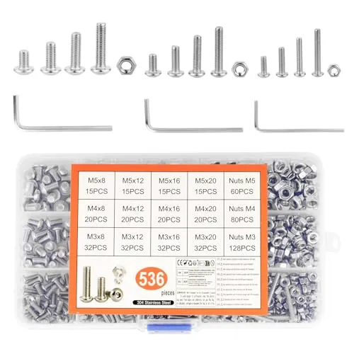 STK M3 M4 M5 Schrauben Set, Edelstahl Zylinderschrauben mit Innensechskant Schrauben mit Muttern Set, Gewindeschrauben Muttern Sets, Maschinenschrauben Sortiment + 3 Sechskantschlüssel 536