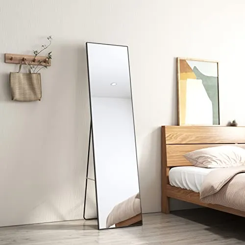 EMKE Standspiegel mit Schwarz Metallrahmen 160x40cm Standspiegel Ganzkörperspiegel Wandspiegel Ganzkörperspiegel, Ganzkörperspiegel Stehend Großer Spiegel